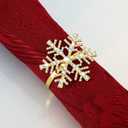 Patelai 12 Pieces Christmas Snowflake Napkin Rings Set Christmas Rhinestone Napkin Holders for Wedding Xmas Holiday Party Dinner Table Setting Supplies Decoration (Gold)