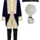 ReliBeauty Washington Costume Boys Hamliton American Colonial Uniform with Wig 140