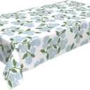 Vintage Floral Tablecloth Rectangle 60 x 120 Inch, Blue Green Hydrangea Flower Decor Tablecloths Tablecloths Polyester Seasonal Table Cloth for Parties Kitchen Dining Indoor Outdoor