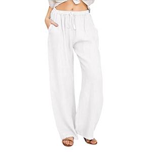 CHARTOU Women's Summer Drawstring Waist Wide Leg Loose Cotton Linen Palazzo Pants (Medium, White) S CHARTOU Women's Summer Drawstring Waist Wide Leg Loose Cotton Linen Palazzo Pants (Medium, White) S