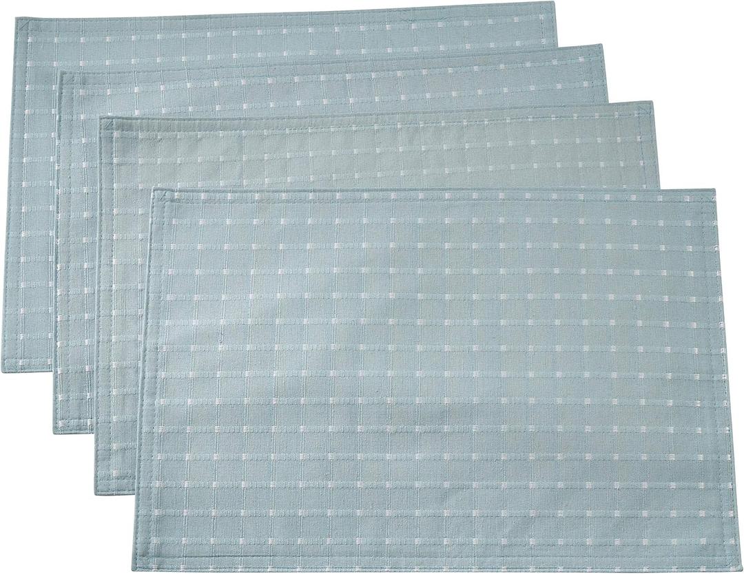 SARO LIFESTYLE 2136.A1319B Cousu Collection Stitched Line Placemats (Set of 4) 13" x 19" Aqua