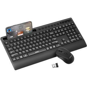 seenda Bluetooth Keyboard and Mouse Combo, COE201 3 Multi-Device Connection Keyboard Mouse with Phone Holder, Full Size Wireless Ergonomic Compatible for Windows, Laptop, MacBook, iPad,Black