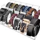 Belt Organizer, Acrylic 12 Compartments Belt Container Storage Holder, Acrylic Belt Display Storage Box, Clear Belt Display Case for Closet Tie and Bow Watch Jewelry Bracelets Ring Cosmetic