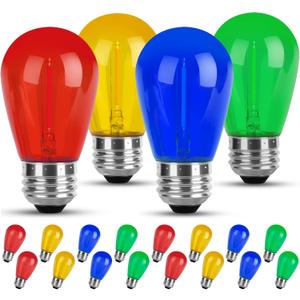 Colored Led String Light Bulbs16 Pack for Replacement, S14 Multi-Color Bulb with E26 Screw Base, Red/Green/Blue/Yellow RGB Bulbs for Wedding Christmas Party Bar Mood Ambiance Decor