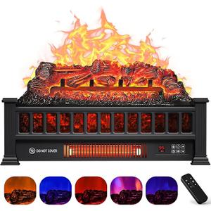 Electric Fireplace Logs Inserts Heater 20-Inch, Remote Controller Fireplace Heater, Adjustable Flame Colors, Realistic Fake firewood Flame, Overheat Protection, Timer, Thermostat, 1500W Black