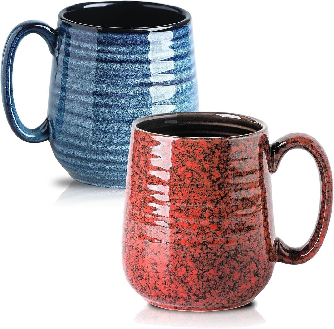 Hasense Large Coffee Mugs Set of 2, Ceramic 20 oz Coffee Cups for Office and Home, Modern Coffee Mug with Big Handle for Latte Coffee Tea Soup as Gifts, Dishwasher & Microwave Safe, Blue and Red  Hasense Large Coffee Mugs Set of 2, Ceramic 20 oz Coffee Cups for Office and Home, Modern Coffee Mug with Big Handle for Latte Coffee Tea Soup as Gifts, Dishwasher & Microwave Safe, Blue and Red