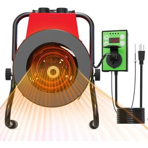 Greenhouse Heater with Digital Thermostat, 1500W Outdoor Heaters for Patio, Overheat Protection & 3S Fast Heating, Electric Space Heater for Patio, Garage, Greenhouse, Flower House, Red