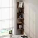 Furinno Rossi 5-Tier Floating Corner Shelf for Wall, Corner Zigzag Shelf Wall Mounted, Radial Wall Mount Shelves, for Home Office, Living Room, Bedroom, Bathroom, Columbia Walnut