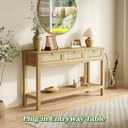 SUPERJARE Rattan Console Sofa Table with Outlets and USB-C Port, 3 Drawer Entryway Table with Synthetic Rattan Surface, Open Shelf, Behind Couch Entry Foyer Hallway Storage, Natural, 11"D x 47.2"W x 31.5"H