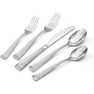 KINGSTONE Silverware Set, 60-Piece Flatware Set for 12, 18/10 Stainless Steel Cutlery Set with Bead Edge, Utensil for Kitchen, Home, Party, Wedding, Matte Silver, Dishwasher Safe, Featured Gifts