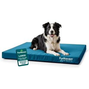 FurHaven Water-Resistant Orthopedic Dog Bed for Large Dogs, Oxford Polycanvas Mattress with Orthopedic Solid Slab Foam for Joint Support, Removable Washable Cover, Large, Deep Lagoon