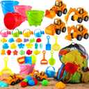 68 Pcs Pool Party Favors Beach Toys for Aged 3-10 Include Sand Buckets Construction Cars Rake Sieve Shovel Set Ocean Animal Castle Molds Watering Cans Water Balls Mesh Beach Bags for Summer