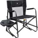 GCI Outdoor Freestyle Rocker XL with Side Table Camping Chair | Portable Folding Rocking Chair with Solid, Durable Armrests, Drink Holder & Comfortable Backrest Black