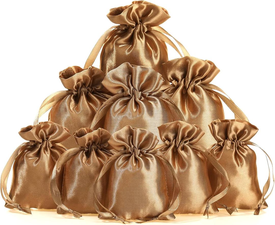 50 Pieces 3 x 4 Satin Bags with Drawstring Gift Pouch Mini Jewelry Small Wedding Favor Bags Smooth Soft Satin Fabric Candy Pouches for Baby Shower Decoration(Old Gold)