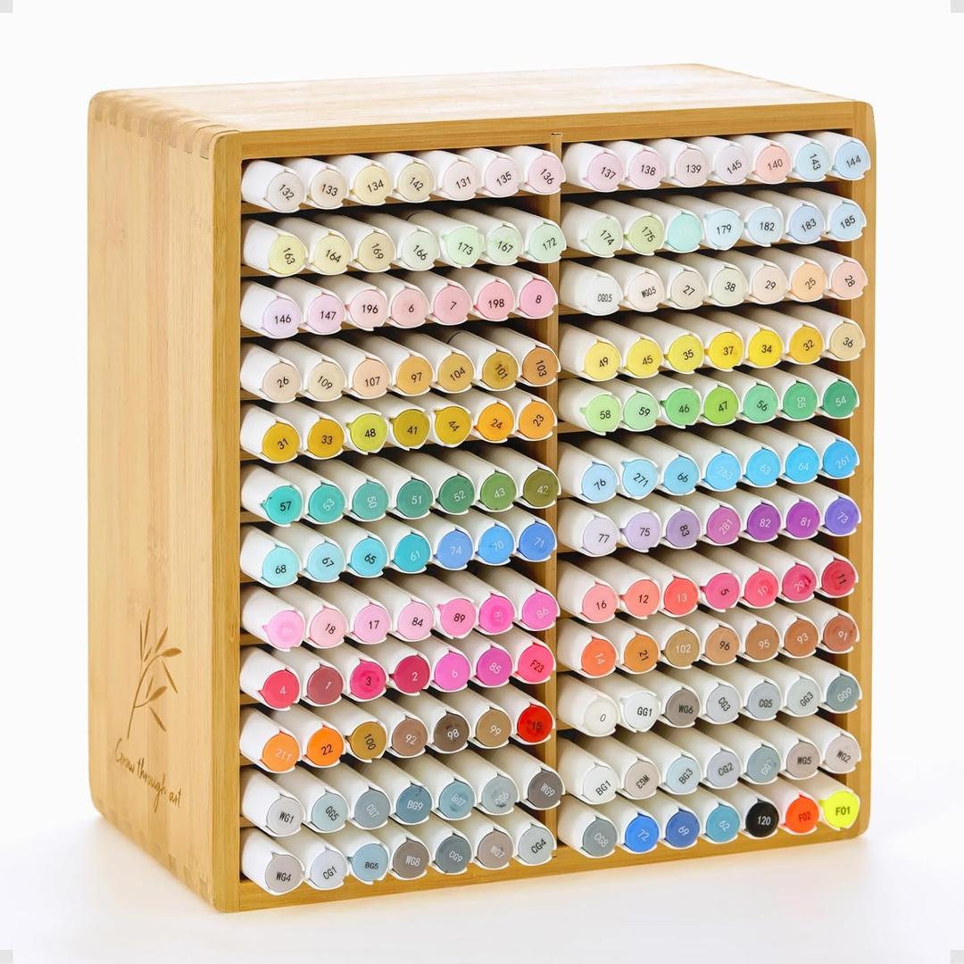 Marker Organizer for 168 Markers,Bamboo Wooden Desk Storage Organizer Rack,Markers Pens Pencils Art Brushes Storage Holder for Home Classroom Office Decor.