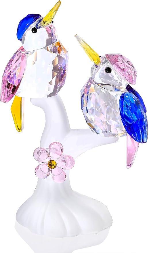 Crystal Bird Figurines Kingfishers Glass Birds on A Branch, Paperweight Collectible Figurines Glass Animals Kingfishers Valentines for Women Home Decor (Pink)