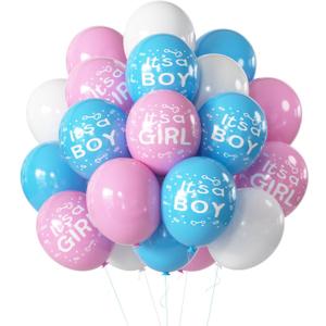 Gender Reveal Balloons, 50 Pcs Pink Blue White Latex for Baby Shower Decorations