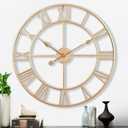 CLXEAST Champagne Gold Metal Wall Clock, Large Roman Numeral 24 Inch Wall Clocks for Living Room Decor,House Warming Gifts New Home,Gifts for Women
