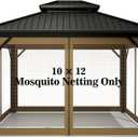 Gazebo Universal Replacement Mosquito Netting Hugline 10' x 12' Outdoor Mesh Netting Screen 4-Panel Sidewall Curtain with Zipper (Khaki)