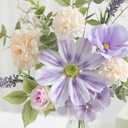 Small Artificial Flowers in Vase - 14.1" Mini Purple Silk Fake Floral Arrangement, Faux Flower Bouquet for Home Decor, Dining/Coffee Table Centerpiece, Office/Bathroom/Farmhouse Decoration