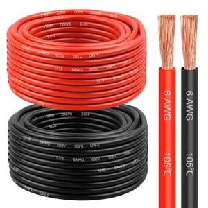 6 Gauge Wire 50 Feet, 6 AWG Pure Copper Wire, 6AWG Red and Black Oxygen Free Stranded Low Voltage Wire for Solar Panel, Automotive, Audio Auto, LED Lighting, Generator(6 AWG 50FT)