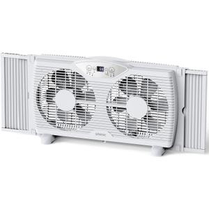 shinic Twin Window Fan, 9-Inch Blades Reversible Airflow, Thermostat Control, 3 Speeds, 3 Functions, 23.8"-37" Expandable Width, Window Exchaust Fans for Home Bedroom, ETL Certified
