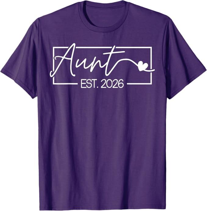 Promoted to Aunt Est 2026 Aunt to Be 1St Time Aunt T-Shirt, Violet, M