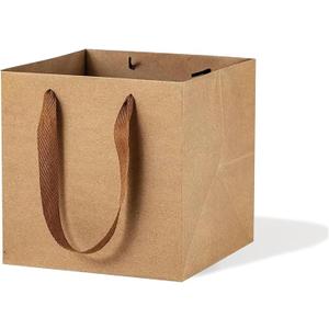 Kraft Paper Gift Bag Small Square Bottom Kraft Paper Bags with Handles (Natural Kraft, 8 x 8 x 8 in, 10 CT)