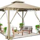 HOTEEL Outdoor Gazebo 10x10 Gazebos on Clearance with Netting, Waterproof Canopy Tent with Heavy Duty Party Tent Steel Frame, High Wind-Resistant Shelter for Backyard, Deck & Garden Windproof Khaki