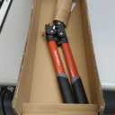 Fiskars Power-Lever Extendable Hedge Shears, Self-Sharpening Serrated Steel Blades for Clean Cuts, Handles Adjust 25"-33" for High Reach, Multiplies Leverage for 2x Power, 10" Blades, Orange/Black