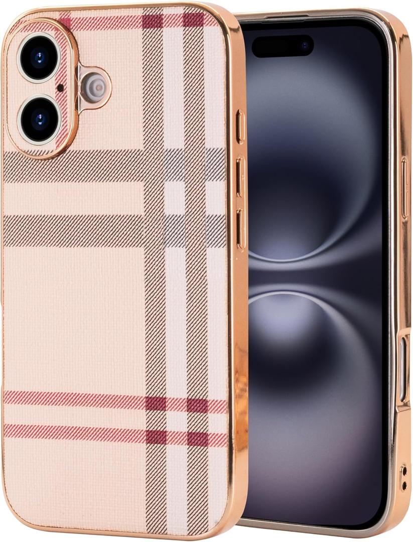 LINXUXIE Phone Case for iPhone 16 Plus, Fashion Leather Phone Case, Soft TPU Drop Protection Shockproof Protective Phone Holder Women (for iPhone 16 Plus)