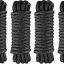 4 Pack 1/2" x 10' Boat Fender Lines - Marine Grade Nylon Boat Rope with 5" Loop for Tying Fenders and Docking Small Boats - Double Braided Dock Lines, Easy Handling, Fray Resistant - Black
