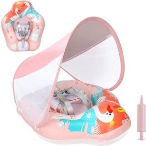Free Swimming Baby Inflatable Baby Swim Float with Sun Canopy Size Improved Infant Pool Floaties Swimming Pool Toys for The Age of 3-36 Months (Large)