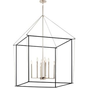 Kichler Eisley 8-Light 2 Tier Foyer Pendant, Soft Modern Light in Polished Nickel and Black, Sloped Ceiling Compatible, for Grand Foyer or Great Room (50" x 34.75" x 34.75"), 52629PN