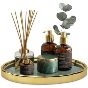 Ceramic Vanity Tray for Bathroom, Jewelry, and Makeup – Decorative Organizer Tray for Countertops, Dresser, or Sink – Elegant Green Round Design, Durable & Stylish Storage Solution
