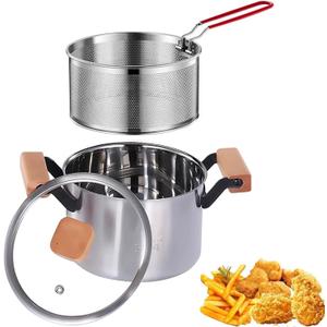 2.5L Small Stainless Steel Oil Strainer Pot With Fry Basket, Deep Fryer with Lid, Oil Filter Pot,Stove Top Deep Fryer With Basket For Cooking Chicken Wings, Seafood