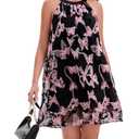 Women's Halter Butterfly Embroidered Tulle Mini Dress A-Line Swing Floral Fairycore Party Wedding Guest Dress, Small