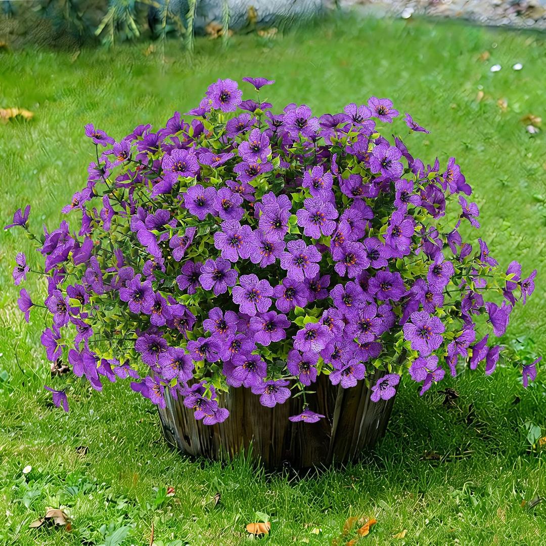 Sggvecsy Artificial Flowers for Outdoors 12 Bundles Realistic Faux Plants UV Resistant Fake Silk Daisy with Eucalyptus for Boxwood Planter Patio Porch Outside Spring Summer Decoration(Purple)