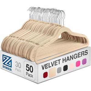 Zober Velvet Hangers 50 Pack - Ivory for Coats, Pants & Dress Clothes - Non Slip w/ 360 Degree Swivel, Holds up to 10 lbs - Strong Felt Hangers for Clothing