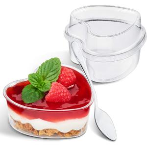 TOFLEN 5 oz Heart Shaped Dessert Cups with Lids and Spoons 150 Pcs | Serves 50 | Mini Plastic Dessert Shooter Cups for Parfait, Cheesecake, Mousse, Appetizers, Jello Shot and Puddings