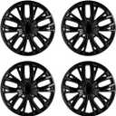 16 Inch Hubcaps with Adjustable Steel Retention Rings, Premium ABS Universal Fit, Set of 4 Wheel Covers (Glossy Black)