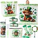 FoldTier 8 Pcs St. Patrick's Day Highland Cow Gifts for Women Irish Highland Cow Stuff with 20oz Tumbler Blanket Canvas Tote Bag Makeup Bag Socks Keychain Hair Claw Gift for Coworker Friend Lover