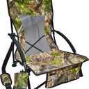 AUSCAMOTEK Low Profile Hunting Chair, Portable Folding Camo Ground Blind Chaise Longue with Shoulder Strap, Cup Holder, Mesh Backrest, Carry Bag & Storage Pouch, Ideal for Turkey Hunting & Outdoors