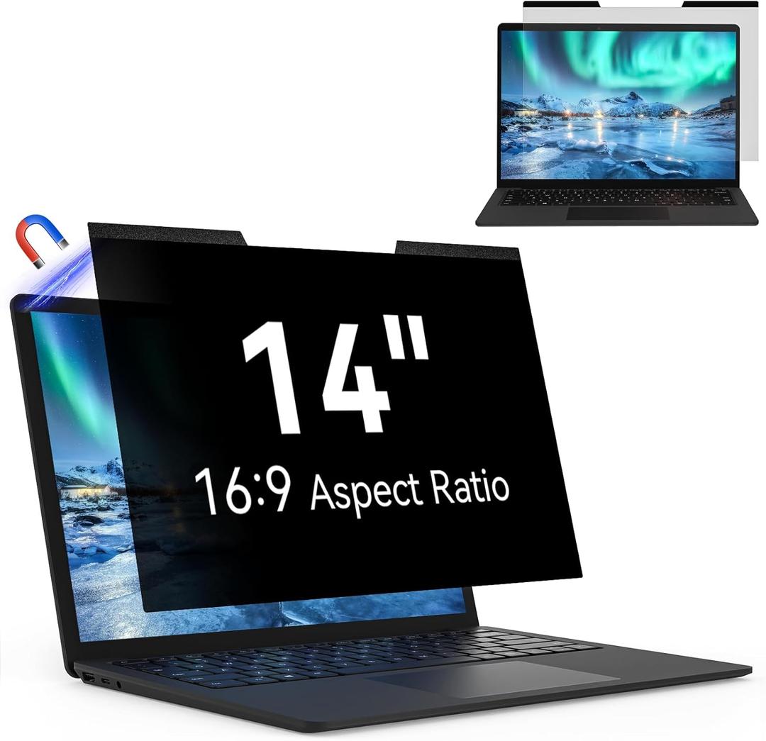 Magnetic Laptop Privacy Screen 14 Inch 16:9 Aspect Ratio Anti-Glare Blue Light Monitor Protector,Removable 14in Film for Lenovo HP Dell Acer Asus Thinkpad Envy Xps