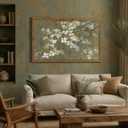 Wood Framed Vintage Floral Wall Art Neutral Green & Gray Flora Wall Decor, 36"L x 24"W