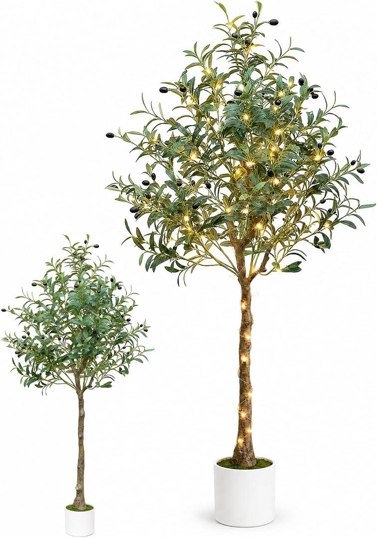 Artificial Olive Tree 5FT, Olive Trees Artificial Indoor with Realistic Branches & Olive Fruits, 63" Tall Faux Olive Tree in White Planter Basket, Fake Tree Indoor for Home Office Living Room Decor