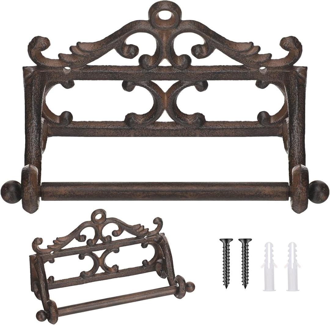 1pcs Vintage Iron Toilet Paper Roll Holder Cast Rustic Wall Tissue Holder Wall Mounted Roll Paper Decor for Kitchen and Bathroom European Vintage Design (Classic)