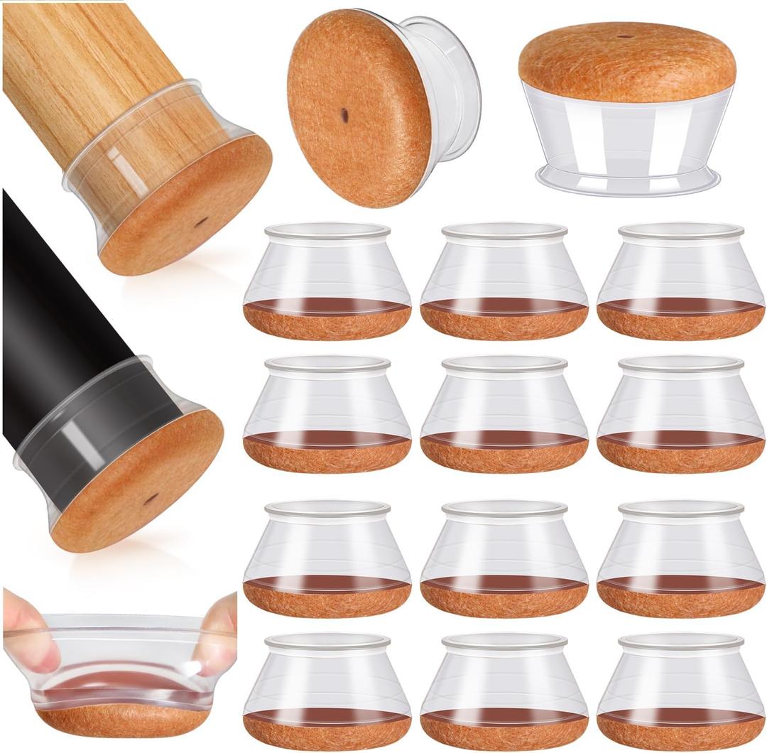 24 Pcs Furniture Leg Floor Protectors PISAO, Silicone Table and Chair Leg Protectors Caps Covers for Hardwood Floors, Furniture Pads Sliders with Wrapped Felt Bottom Extra Large 1.61"-2"(40.1mm-50mm)