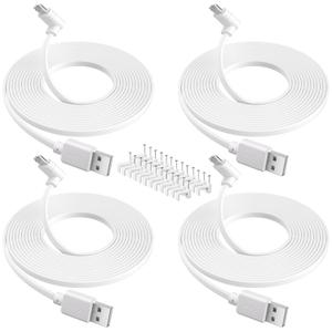 Camera Power Cable 10FT (4-Pack), Compatible with Wyze Cam Pan V3, Arlo Essential, Blink Outdoor (3rd Gen), 90 Degree L-Shape Micro USB Power Extension Charging Cable with 25 Pcs Cable Nails