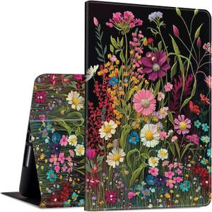 Rossy Case for Amazon Fire HD 10 Tablet (9th/7th/5th Generation,2019/2017/2015 Release) Slim PU Leather Adjustable Stand Smart Cover with Auto Wake/Sleep for Fire HD 10.1",Wildflowers